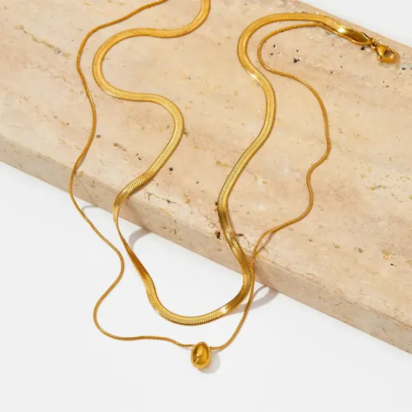 Wholesale PVD Coated Real Gold Plated 16K White Plating Water Droplets 304 Stainless Steel Simple Style Waterproof Non Tarnish Double Layer Necklaces