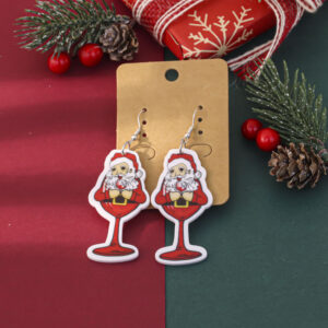 Santa Claus in a Wine Glass / Acrylic + iron hook; Acrylic + stainless steel ear pin