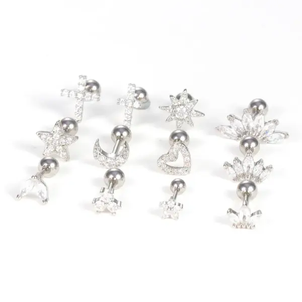 Wholesale 1 Piece Simple Style Heart Shape Crown Flower Plating Inlay Stainless Steel Zircon Ear Studs
