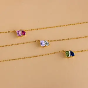 Wholesale 304 Stainless Steel Geometric PVD Coated Birthstone 14K Real Gold Plated IG Style Elegant Waterproof Non Tarnish Plating Cable Chain Lobster Trigger Clasp Closure Pendant Necklace