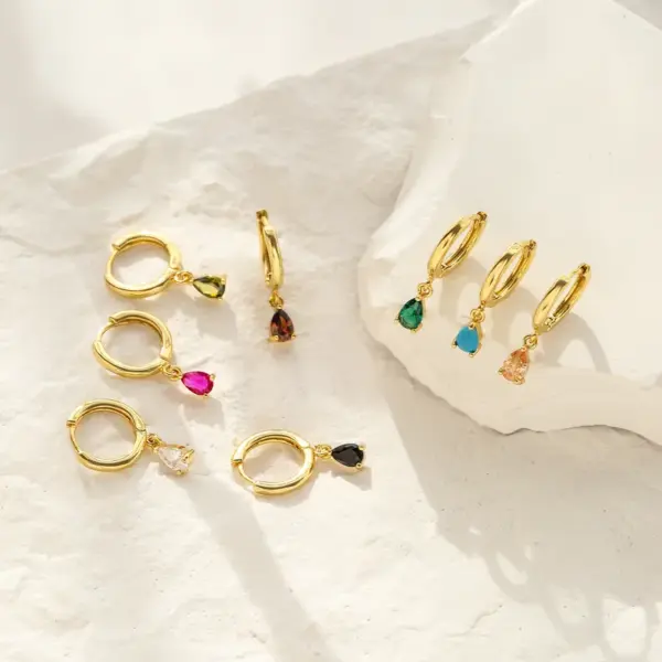 Wholesale Fashion Water Droplets Copper Artificial Gemstones Copper Earrings