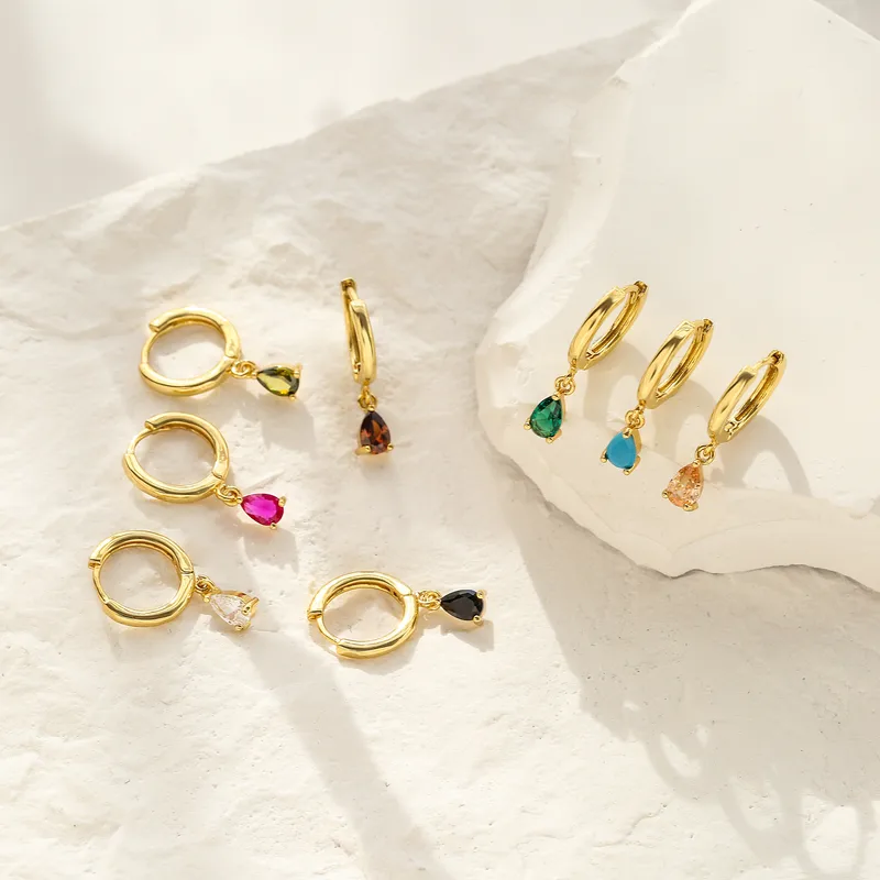 Wholesale Fashion Water Droplets Copper Artificial Gemstones Copper Earrings