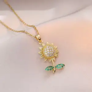 X1197 Golden Emerald Swirl Sunflower Necklace