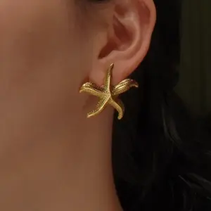 1 Pair Beach Streetwear Starfish 304 Stainless Steel Imitation Gold Electroplating Ear Studs