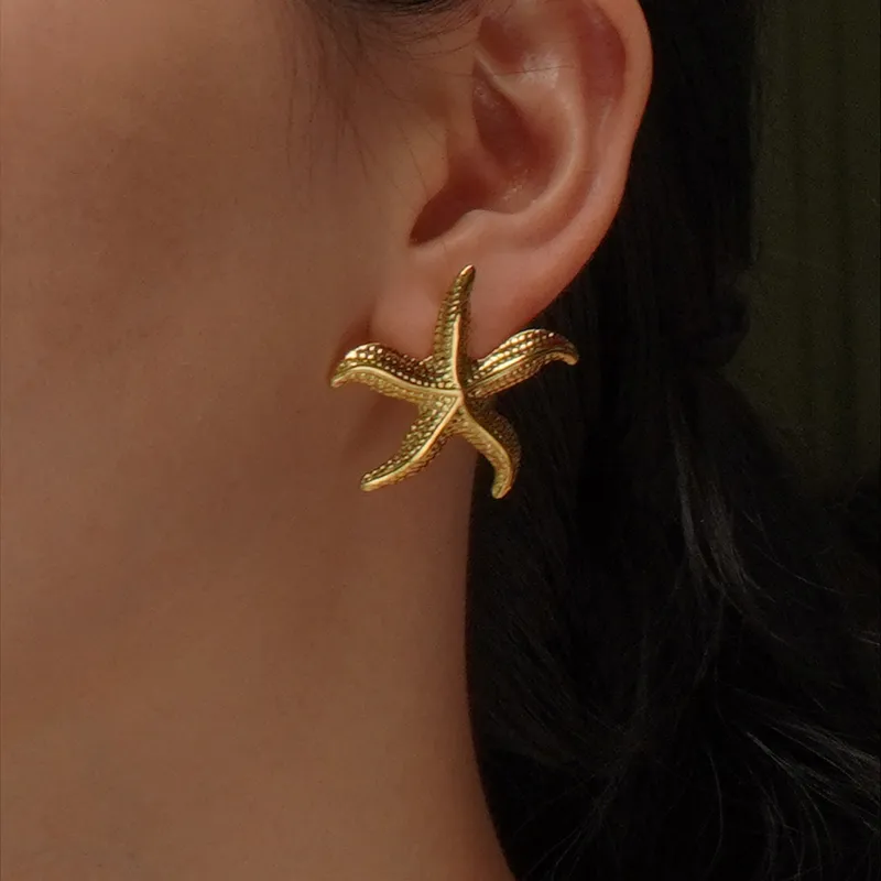 Wholesale 1 Pair Beach Streetwear Starfish 304 Stainless Steel Imitation Gold Electroplating Ear Studs