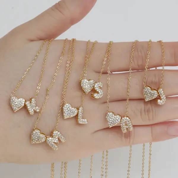 Hot Sale 18K Brass Inlaid Zirconium Balloon Bubble 26 English Letters Name Pendant Fashion Necklace