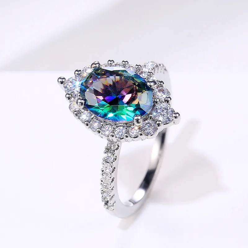 Wholesale Fashion Copper Inlaid Colored Zircon Oval Ring Wholesale