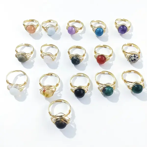 Wholesale Ethnic Style Round Agate Inlay Zircon Open Ring 1 Piece