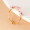 Wholesale Jewelry Casual Bohemian Flower 304 Stainless Steel 14K Gold Plated Beaded Open Rings