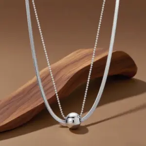 X0231-Double-layer Ball-necklace-steel Color