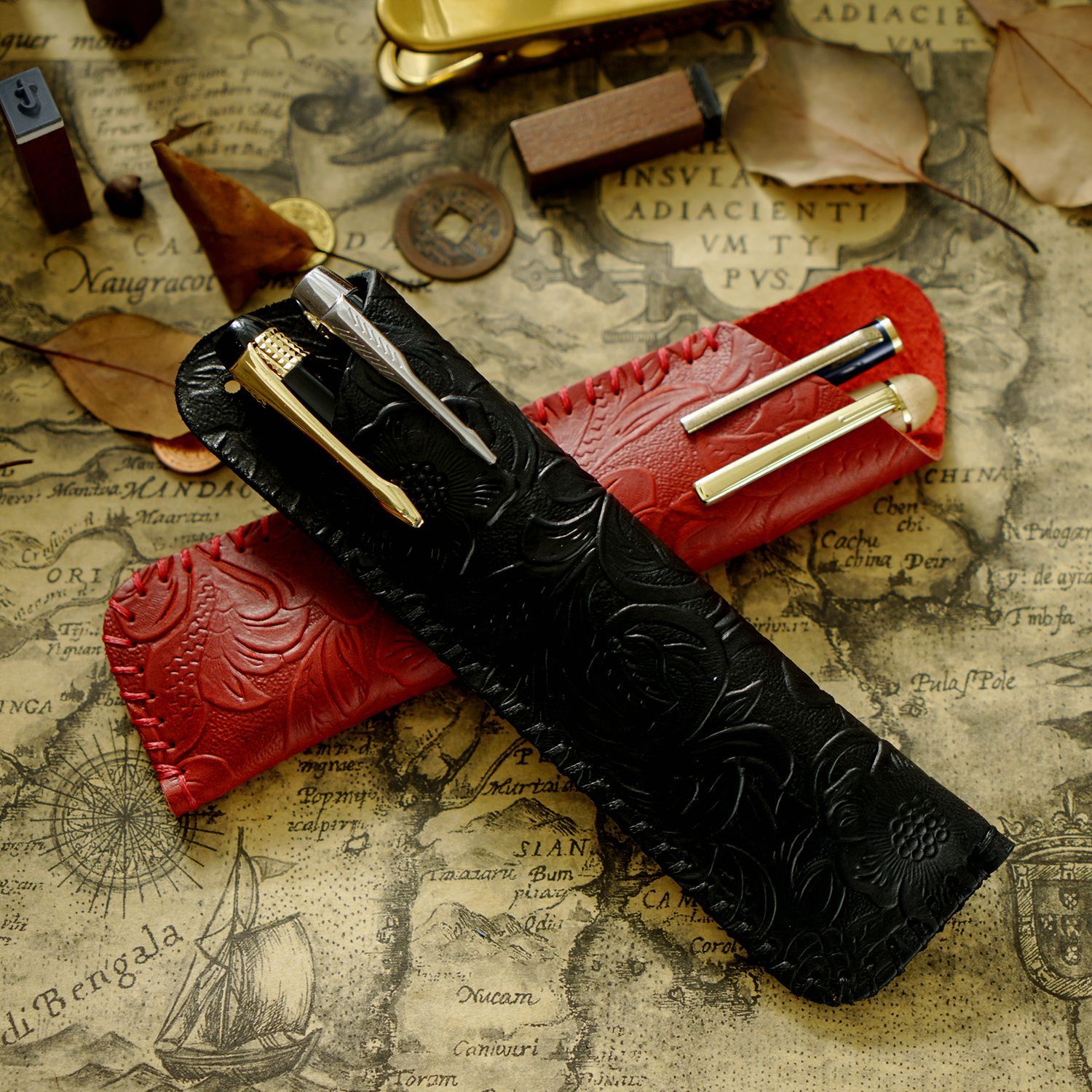 Wholesale Vintage handmade top layer cowhide leather pen case