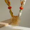 Wholesale Artistic Style Stainless Steel 18K Gold Plated Ceramic Heart Pendant Tie Dye Cloth Strip Necklace For Women Casual Elegant Vintage