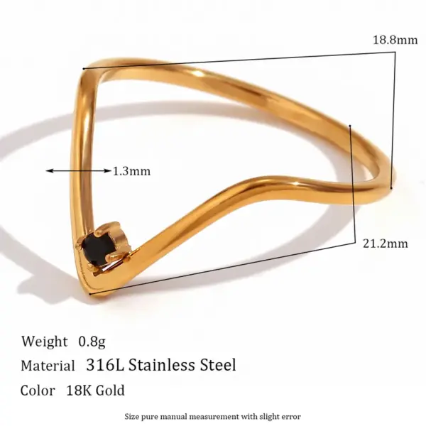 Wholesale Jewelry Vintage Style Simple Style Classic Style V Shape 304 Stainless Steel Rhinestones 18K Gold Plated Plating Inlay Rings