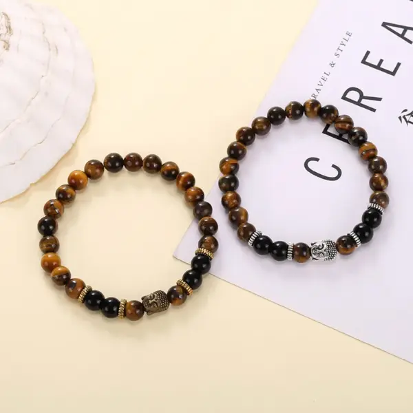 Retro Ethnic Style Buddha Alloy Tiger Eye Bracelets In Bulk
