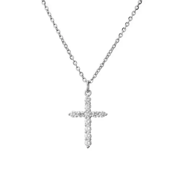 Wholesale Simple Cross Pendant Preserving Electroplated Copper Micro-inlaid Zircon Necklace