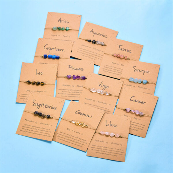 Wholesale Cross-border hot sale twelve constellation natural stone beaded bracelet irregular stone handmade adjustable woven constellation bracelet
