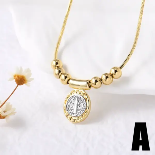 Wholesale Jewelry Modern Style Simple Style Cross Virgin Mary Copper 18K Gold Plated Beaded Pendant Necklace