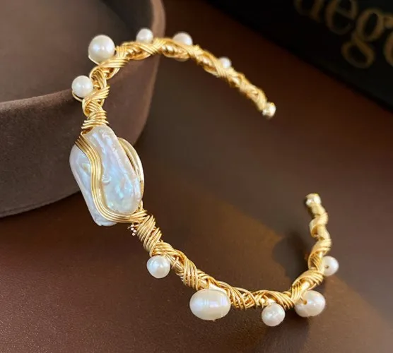 Wholesale Retro Freshwater Pearl Copper Bracelets Bangle In Bulk