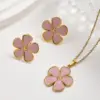 Wholesale European And American Trendy Fashion Ins Style Gold-Plated Imitation Gold 304 Stainless Steel Colorful Oil-Drip Flower Stud Earrings Necklace Set