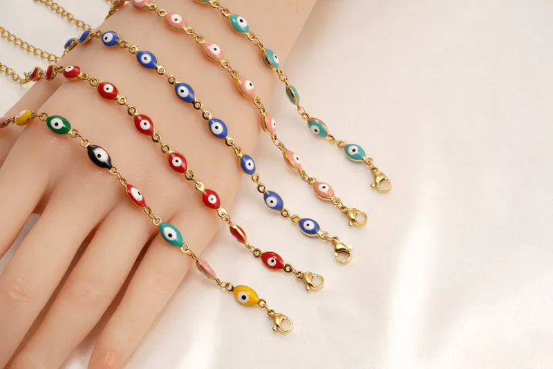Wholesale Real Gold Plated Devil'S Eye 304 Stainless Steel Ethnic Style Waterproof Non Tarnish Bracelets