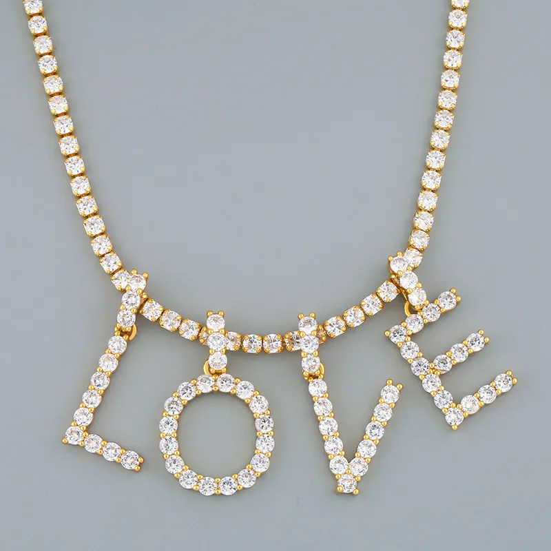 Wholesale Copper Tennis Chain Inlaid Zircon Letter Necklace