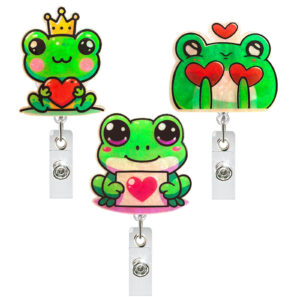 Wholesale Acrylic Frog Heart Retractable Rotating Badge Reel Medical Valentine's Day Gift Id Easy-Pull Buckle