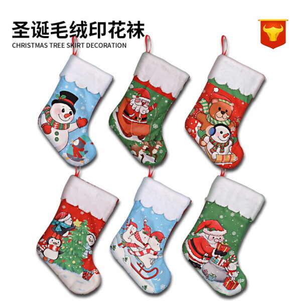 Wholesale Cross-Border New Christmas Decorations Plush Christmas Stocking Gift Bag for the Elderly Snowman Elk Pattern Gift Bag