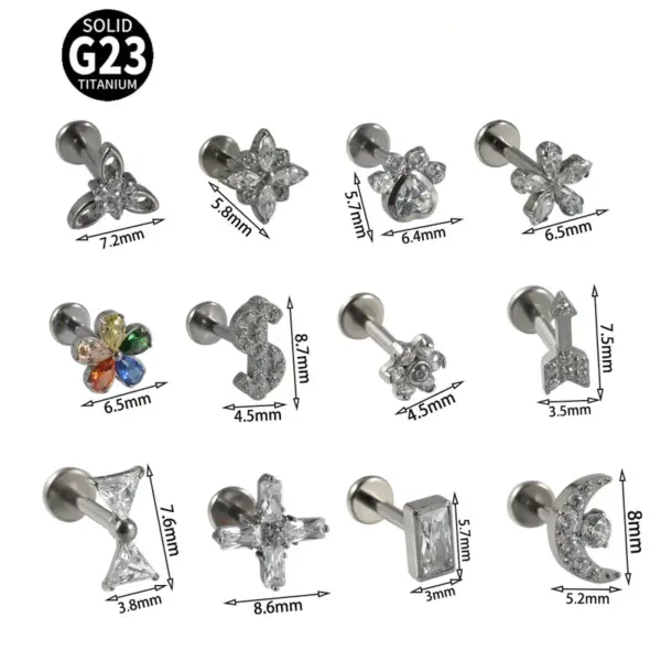 Wholesale 1 Piece Lip Rings Casual Tropical Star Flower G23 Titanium Polishing Plating Zircon 18K Gold Plated Lip Rings Ear Cartilage Rings & Studs