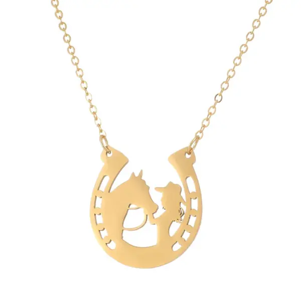 Stainless Steel Human Animal Horse PVD Coated Titanium Steel Rose Golden Plated Gold Plated Cartoon Style Waterproof Non Tarnish Plating Rose Gold Gold Silver Necklace