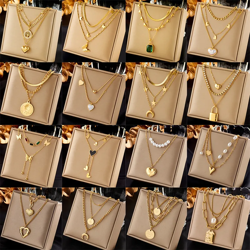 Wholesale 304 Stainless Steel Imitation Pearl Heart Shape Butterfly Rectangle Cuban Link Chain Curb Chain Paperclip Chain Snake Chain Pendant Necklace