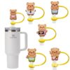 Wholesale Butter Bear Cute Straw Cap Cartoon Creative Silicone Straw Cover 8/10mm Straw Dust Plug Ready in Stock