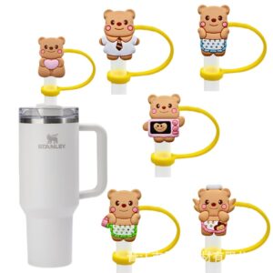 oly-ce68803a83755ba98dd25121b21657c9 Wholesale Butter Bear Cute Straw Cap Cartoon Creative Silicone Straw Cover 8/10mm Straw Dust Plug Ready in Stock
