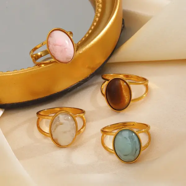 Wholesale Ion Plating (IP) 18K Gold Plated Oval 304 Stainless Steel Casual Cute Simple Style Waterproof Non Tarnish Open Rings