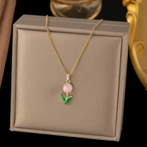 8165 Pink Tulip Necklace / Gold