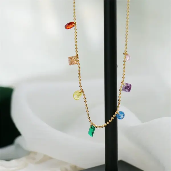Wholesale Simple Style Round Water Droplets Rectangle Titanium Steel Zircon Bracelets Anklet Necklace 1 Piece