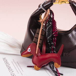 Type a dachshund chocolate + bear silicone rope + miu style lanyard - burgundy