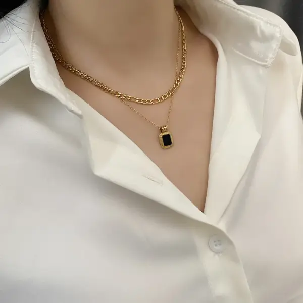 Wholesale Vacuum Plating Real Gold Plated 18K Gold Gold Plating Silver Plated Geometric 304 Stainless Steel Fashion Waterproof Non Tarnish Titanium Steel Layered Necklaces