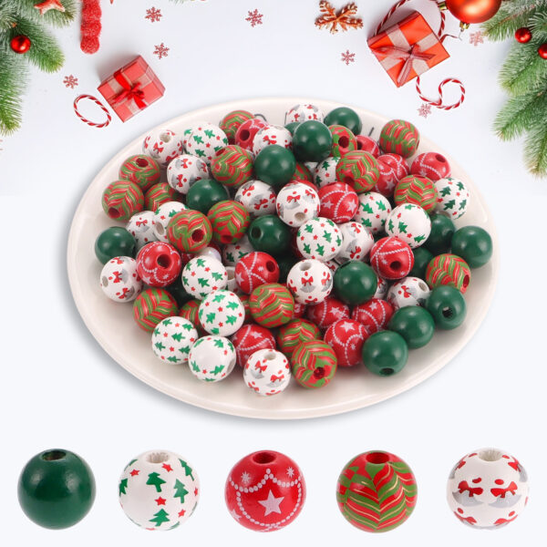 Wholesale Christmas Collection Candy Spiral Print Wooden Beads