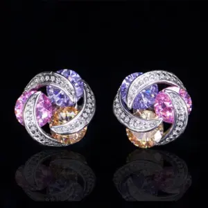 Fashion Flower Diamond Copper Artificial Gemstones Earrings