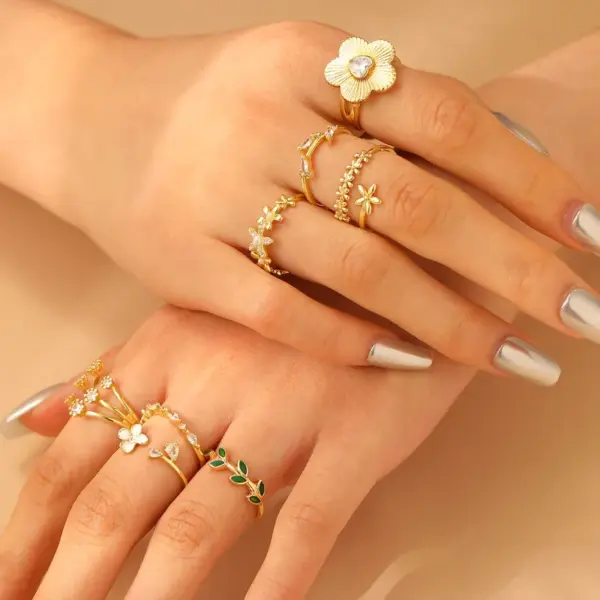 Wholesale Jewelry Casual Streetwear Flower Copper Plating Adjustable Ring Open Rings