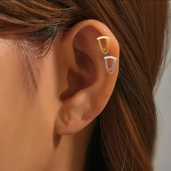 Wholesale 1 Piece Ear Cartilage Rings & Studs Simple Style Commute Geometric Pure Titanium Alloy Zircon Vacuum Plating 14K Gold Plated White Lip