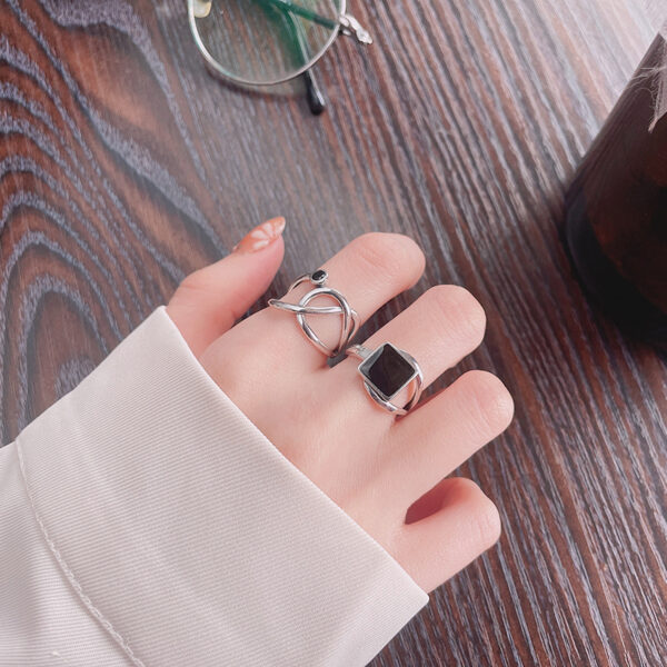 Wholesale Chao Sheng s925 Sterling Silver Irregular Geometry Black Enamel Ring European and American Dark Fashion Food Ring
