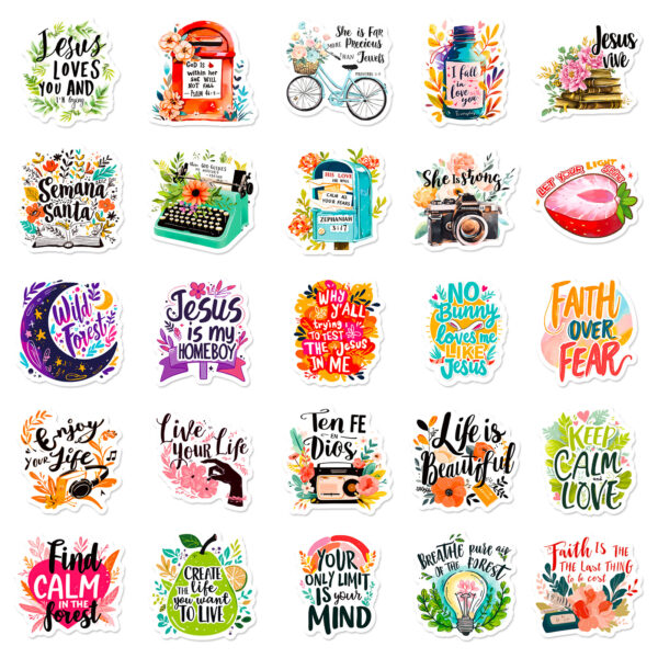oly-ce95fccb921b52c2c2ee069d6d53a9bd Wholesale 50 new bible stickers creative positive energy text short sentences inspirational English sentences waterproof hand book stickers