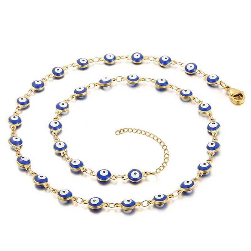 Wholesale Jewelry Fashion Devil'S Eye 304 Stainless Steel 18K Gold Plated Enamel Stainless Steel Jewelry Sets