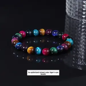 5a Optimized Mixed Tiger Eye Stone Bracelet / Diameter 8.1-8.8mm (about 21-23 Pieces)