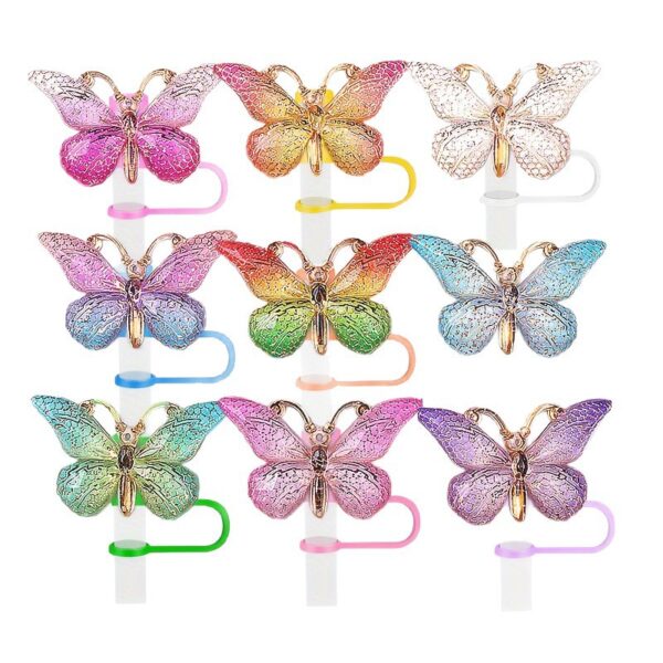 Wholesale Ins Butterfly Straw Cap DIY Handmade Straw Decoration Accessories Gradient Butterfly Resin Dust Plug Straw Cover