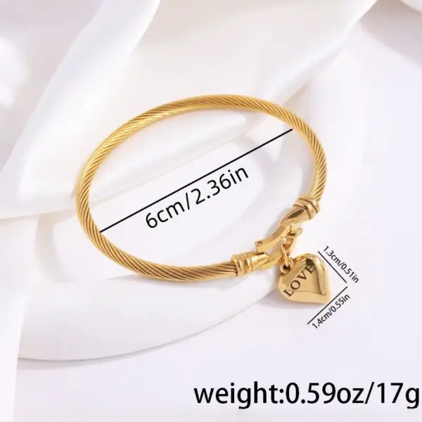 Wholesale Ion Plating (IP) Real Gold Plated Heart Shape 304 Stainless Steel Simple Style Waterproof Non Tarnish 304 Stainless Steel Bangle