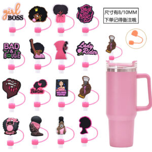 Wholesale Random 100pcs 10mm Black Pink Girl Dust Plug Straw Cup Straw Accessories
