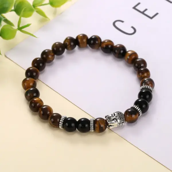 Retro Ethnic Style Buddha Alloy Tiger Eye Bracelets In Bulk