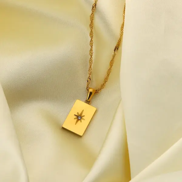Wholesale Rectangular Sunlight Pendant 18k Gold Plated Stainless Steel Necklace